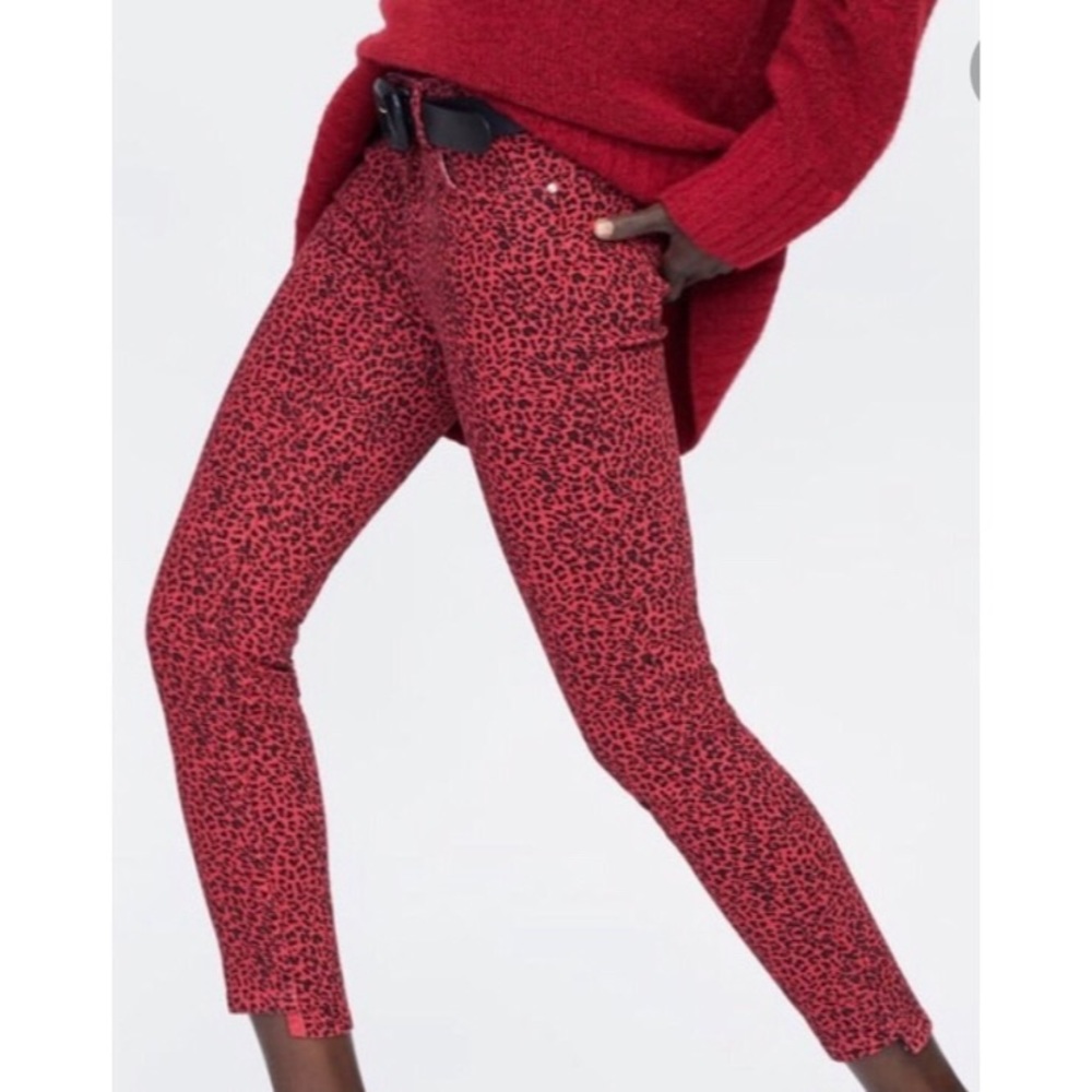 Zara Midrise Skinny Jeans- Red Animal Print 2